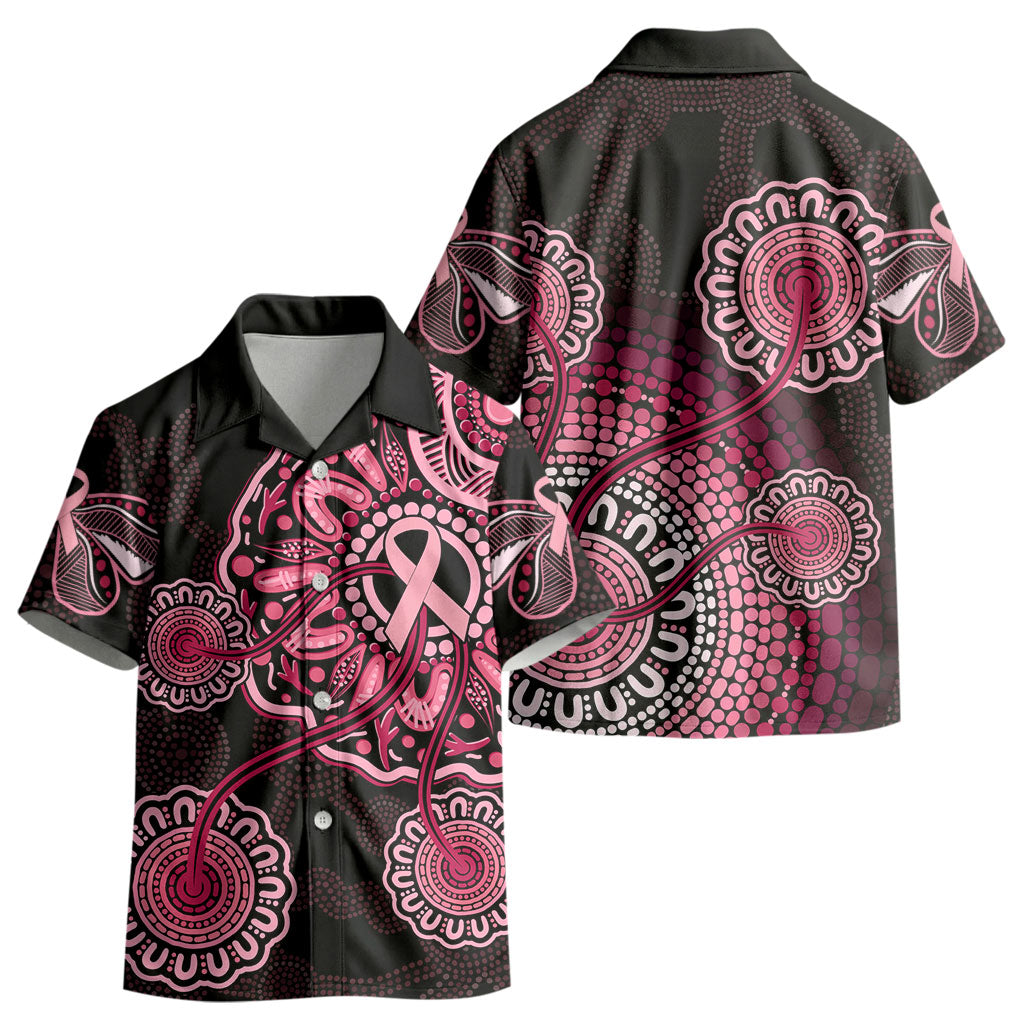 Australia Indigenous Kid Hawaiian Shirt Breast Cancer Ribbon Aboriginal Art - Black