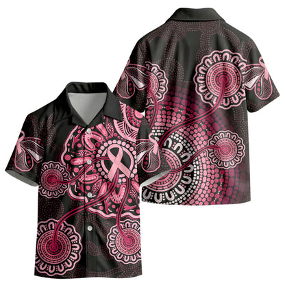 Australia Indigenous Kid Hawaiian Shirt Breast Cancer Ribbon Aboriginal Art - Black
