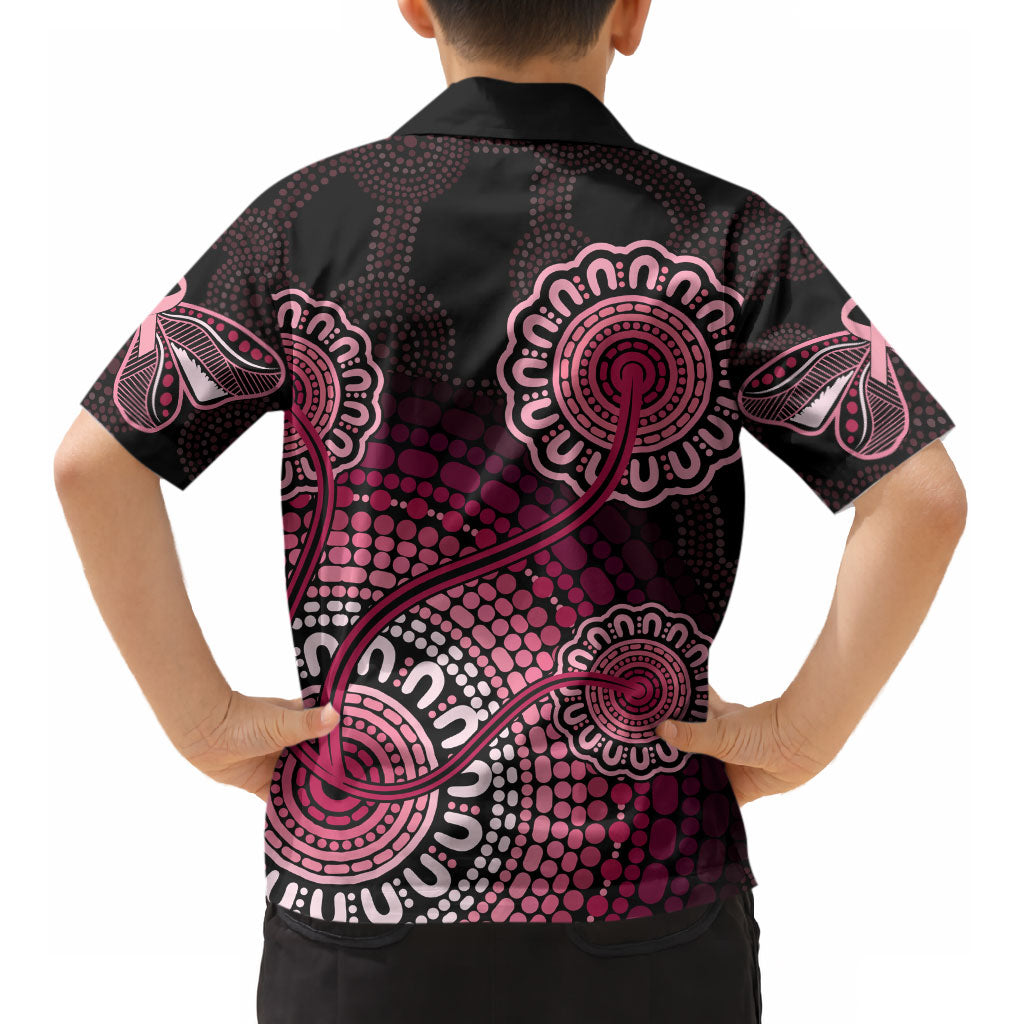 Australia Indigenous Kid Hawaiian Shirt Breast Cancer Ribbon Aboriginal Art - Black