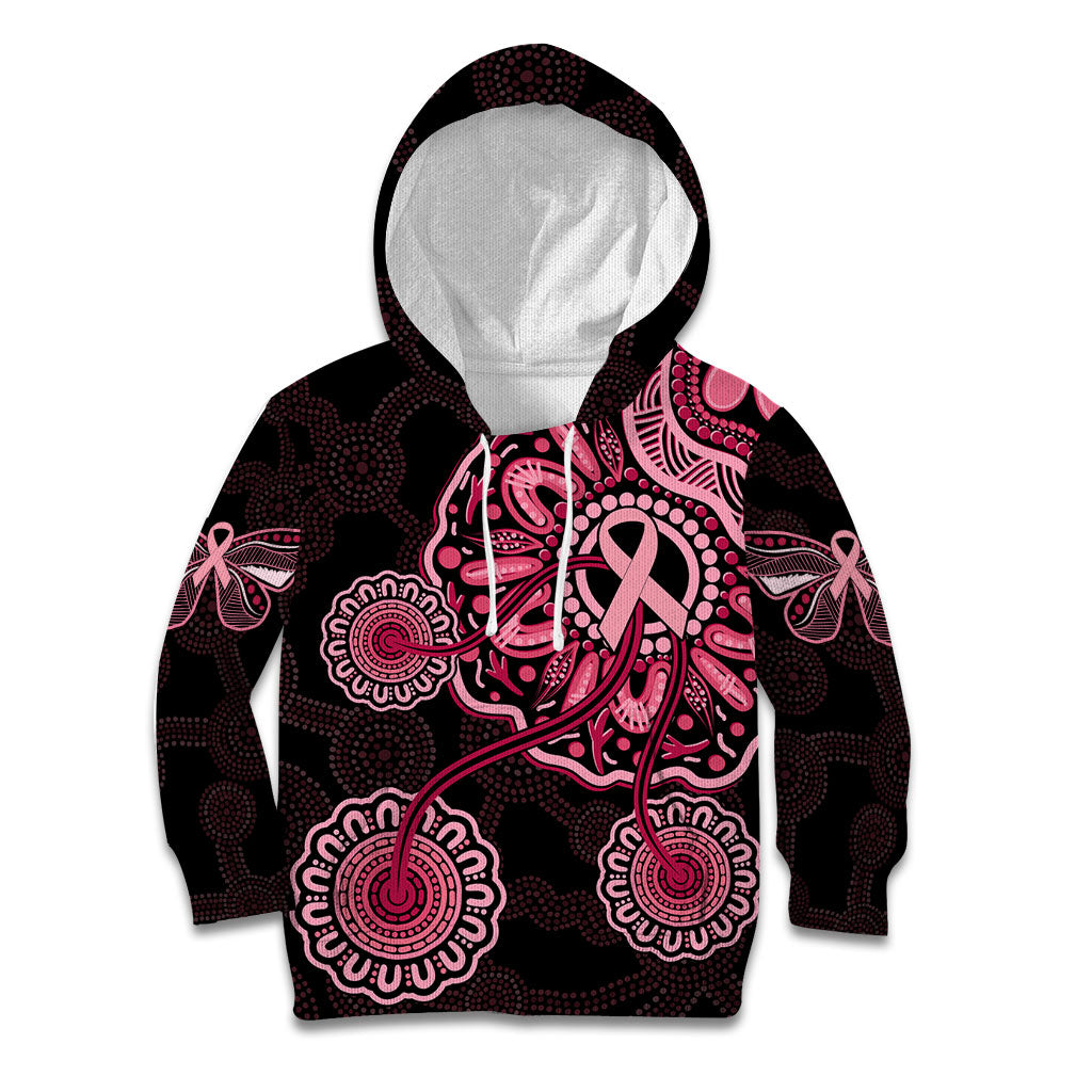 Australia Indigenous Kid Hoodie Breast Cancer Ribbon Aboriginal Art - Black