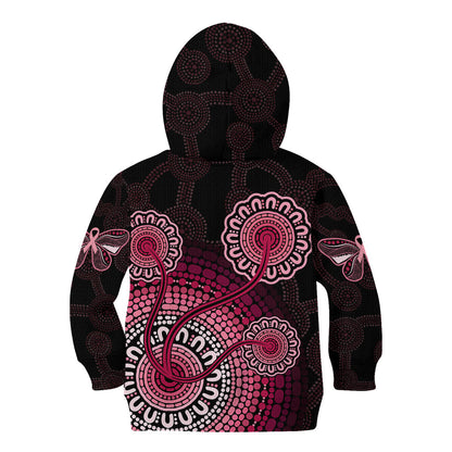 Australia Indigenous Kid Hoodie Breast Cancer Ribbon Aboriginal Art - Black