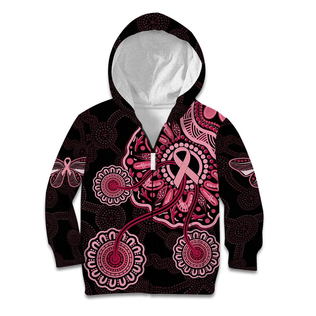 Australia Indigenous Kid Hoodie Breast Cancer Ribbon Aboriginal Art - Black