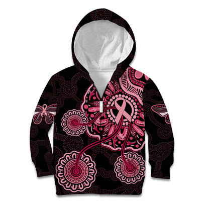 Australia Indigenous Kid Hoodie Breast Cancer Ribbon Aboriginal Art - Black
