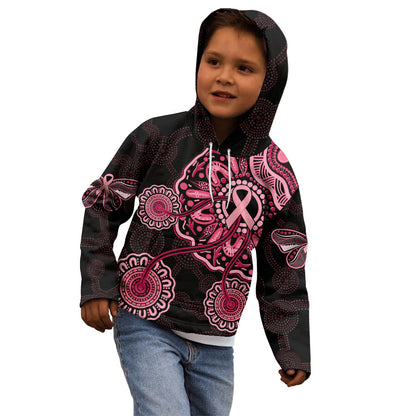 Australia Indigenous Kid Hoodie Breast Cancer Ribbon Aboriginal Art - Black