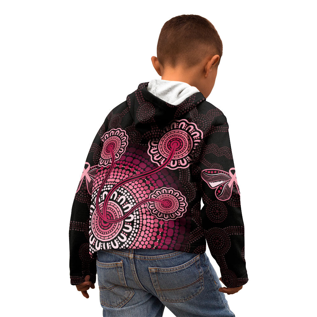 Australia Indigenous Kid Hoodie Breast Cancer Ribbon Aboriginal Art - Black