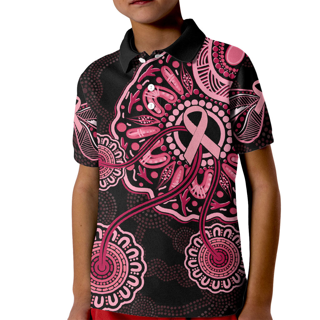 Australia Indigenous Kid Polo Shirt Breast Cancer Ribbon Aboriginal Art - Black
