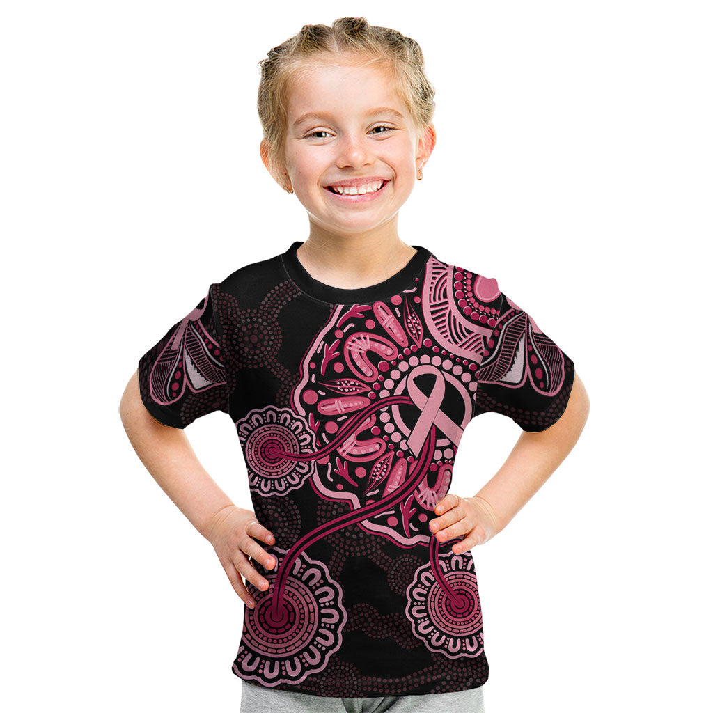 Australia Indigenous Kid T Shirt Breast Cancer Ribbon Aboriginal Art - Black