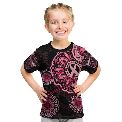 Australia Indigenous Kid T Shirt Breast Cancer Ribbon Aboriginal Art - Black