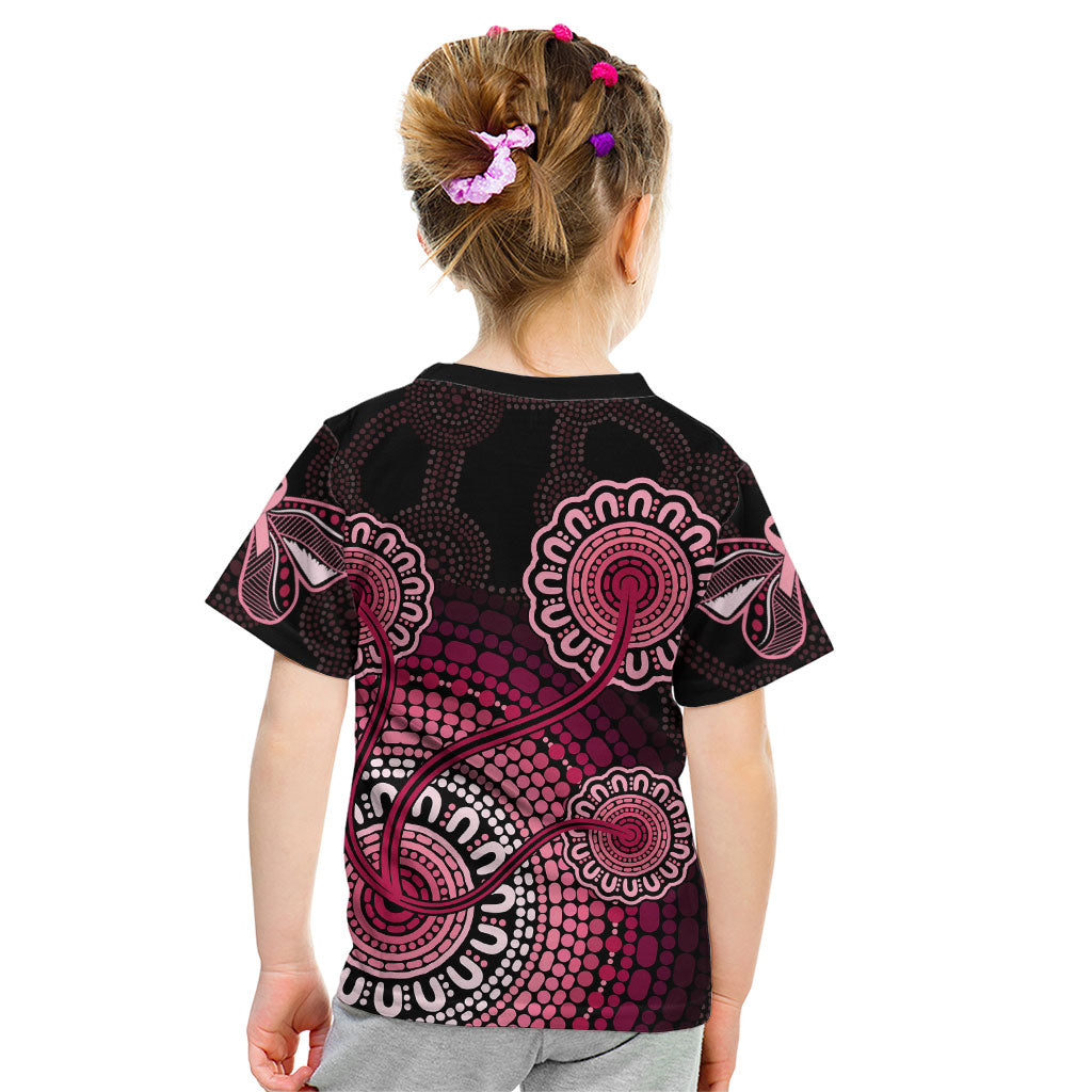 Australia Indigenous Kid T Shirt Breast Cancer Ribbon Aboriginal Art - Black