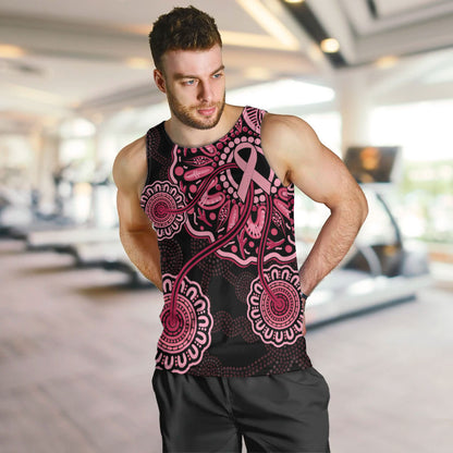Australia Indigenous Men Tank Top Breast Cancer Ribbon Aboriginal Art - Black