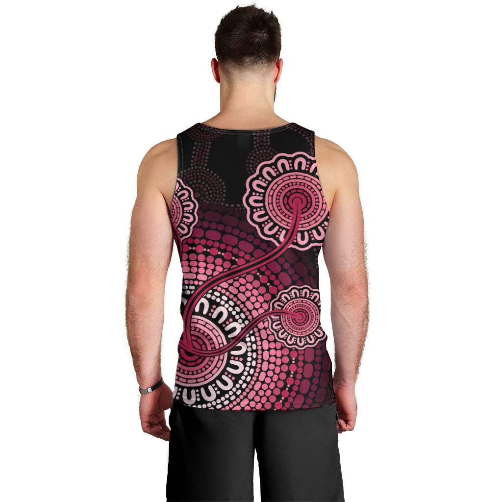 Australia Indigenous Men Tank Top Breast Cancer Ribbon Aboriginal Art - Black