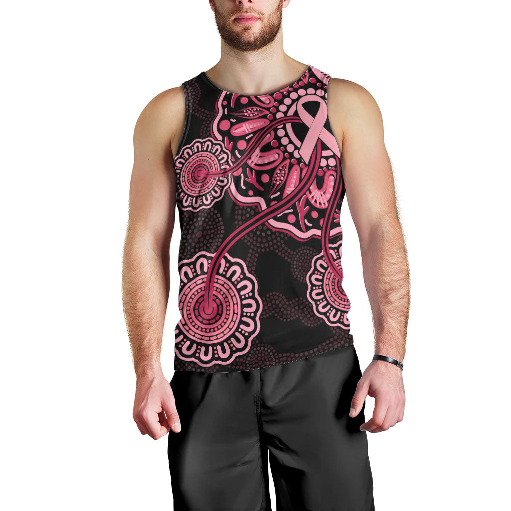 Australia Indigenous Men Tank Top Breast Cancer Ribbon Aboriginal Art - Black