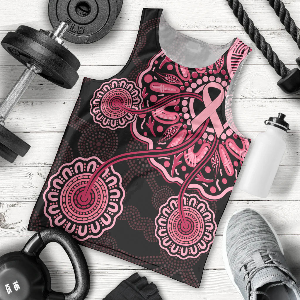 Australia Indigenous Men Tank Top Breast Cancer Ribbon Aboriginal Art - Black