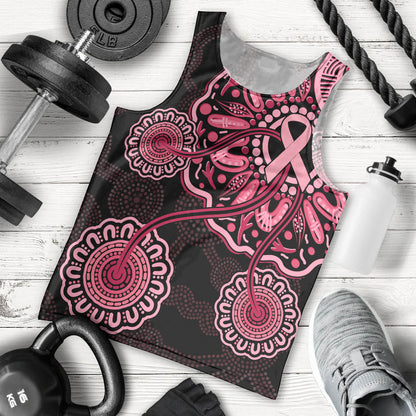 Australia Indigenous Men Tank Top Breast Cancer Ribbon Aboriginal Art - Black