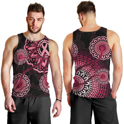 Australia Indigenous Men Tank Top Breast Cancer Ribbon Aboriginal Art - Black