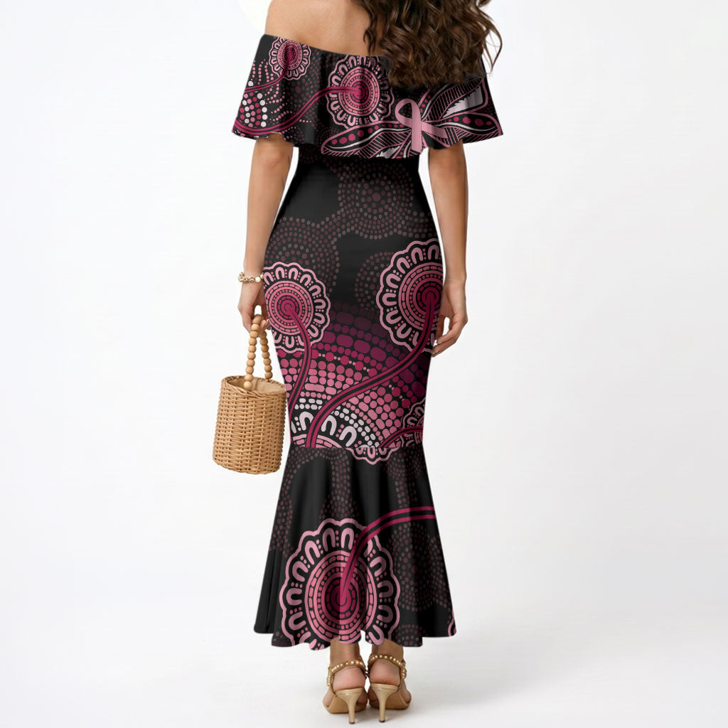 Australia Indigenous Mermaid Dress Breast Cancer Ribbon Aboriginal Art - Black
