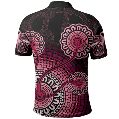 Australia Indigenous Polo Shirt Breast Cancer Ribbon Aboriginal Art - Black