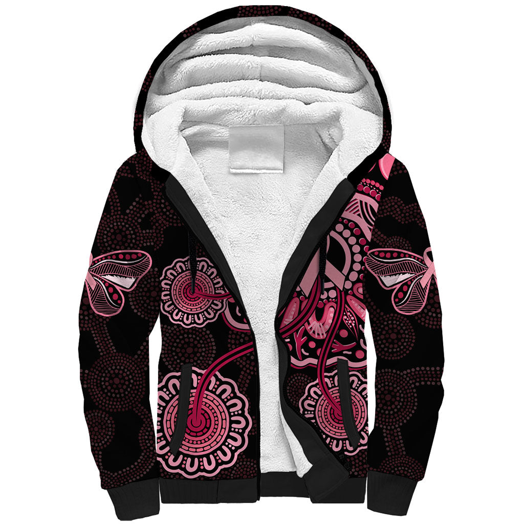 Australia Indigenous Sherpa Hoodie Breast Cancer Ribbon Aboriginal Art - Black
