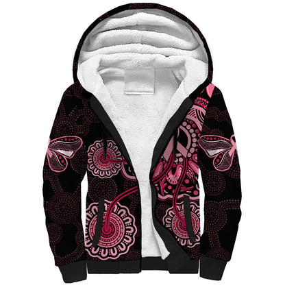 Australia Indigenous Sherpa Hoodie Breast Cancer Ribbon Aboriginal Art - Black