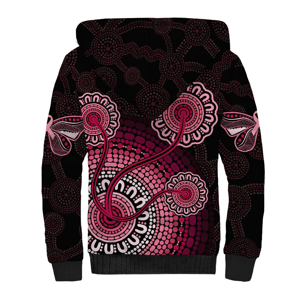 Australia Indigenous Sherpa Hoodie Breast Cancer Ribbon Aboriginal Art - Black