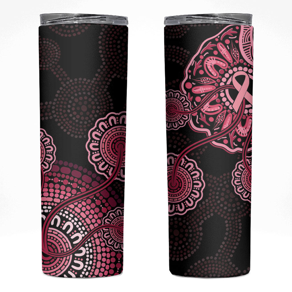 Australia Indigenous Skinny Tumbler Breast Cancer Ribbon Aboriginal Art - Black