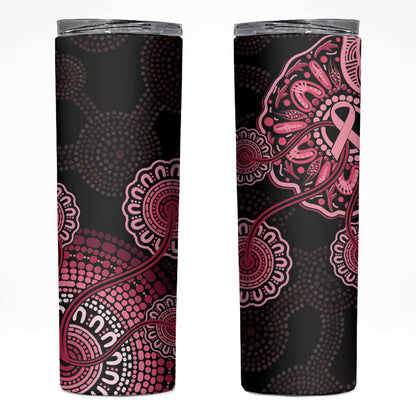 Australia Indigenous Skinny Tumbler Breast Cancer Ribbon Aboriginal Art - Black