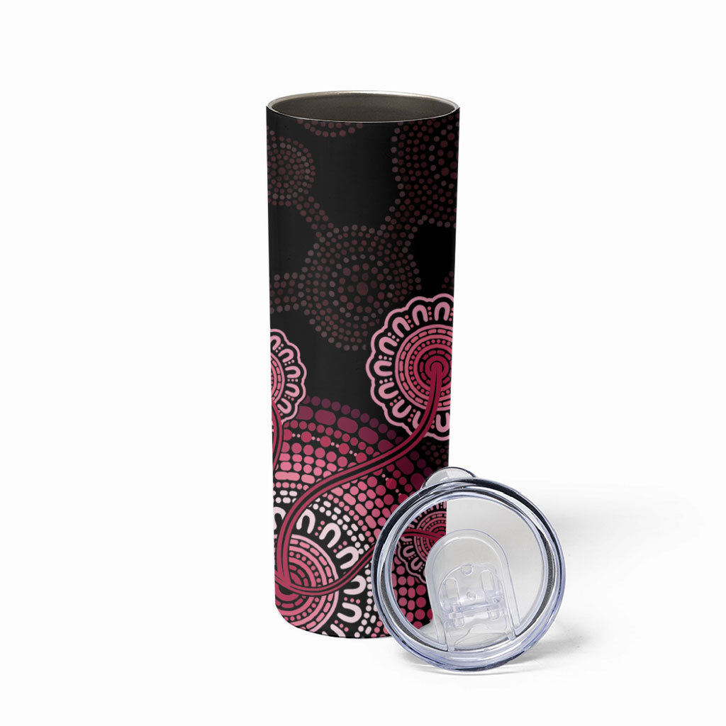 Australia Indigenous Skinny Tumbler Breast Cancer Ribbon Aboriginal Art - Black