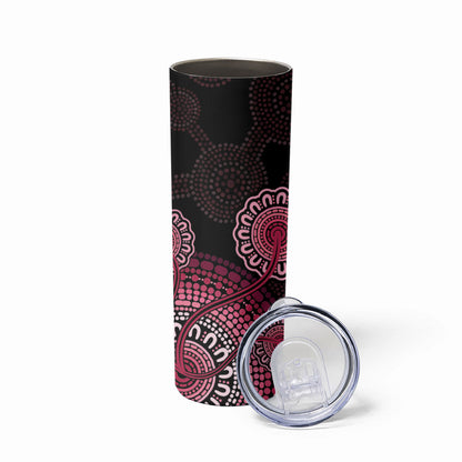 Australia Indigenous Skinny Tumbler Breast Cancer Ribbon Aboriginal Art - Black