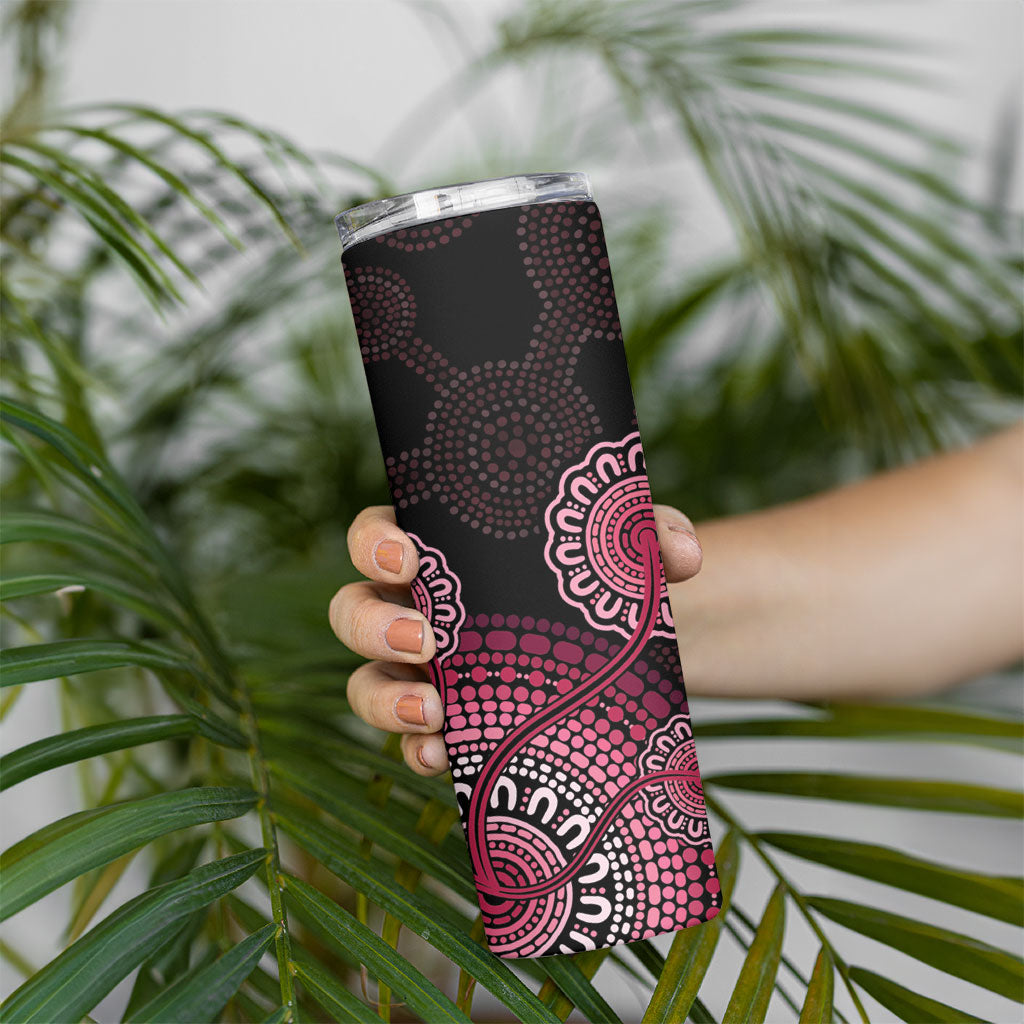 Australia Indigenous Skinny Tumbler Breast Cancer Ribbon Aboriginal Art - Black