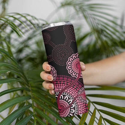 Australia Indigenous Skinny Tumbler Breast Cancer Ribbon Aboriginal Art - Black