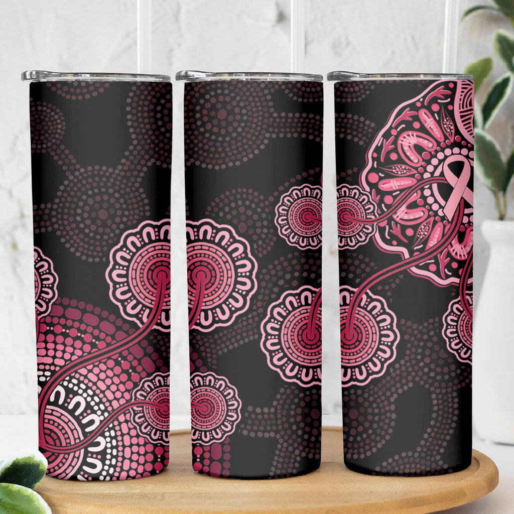 Australia Indigenous Skinny Tumbler Breast Cancer Ribbon Aboriginal Art - Black