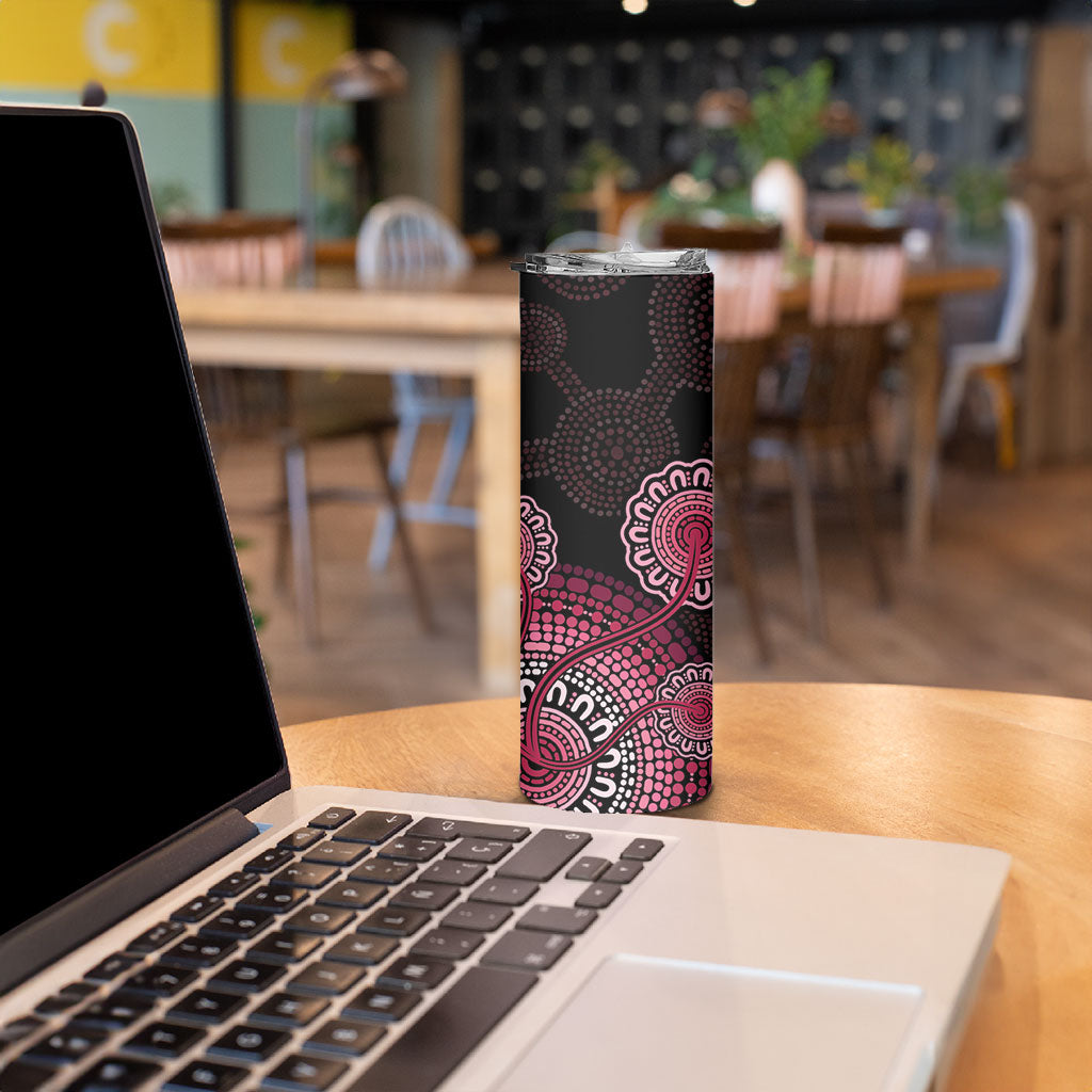 Australia Indigenous Skinny Tumbler Breast Cancer Ribbon Aboriginal Art - Black