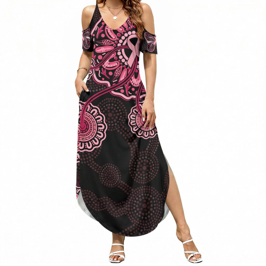 Australia Indigenous Summer Maxi Dress Breast Cancer Ribbon Aboriginal Art - Black