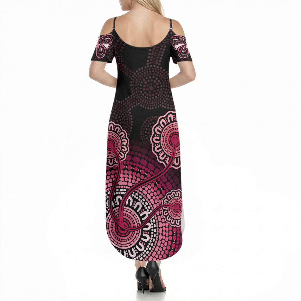 Australia Indigenous Summer Maxi Dress Breast Cancer Ribbon Aboriginal Art - Black
