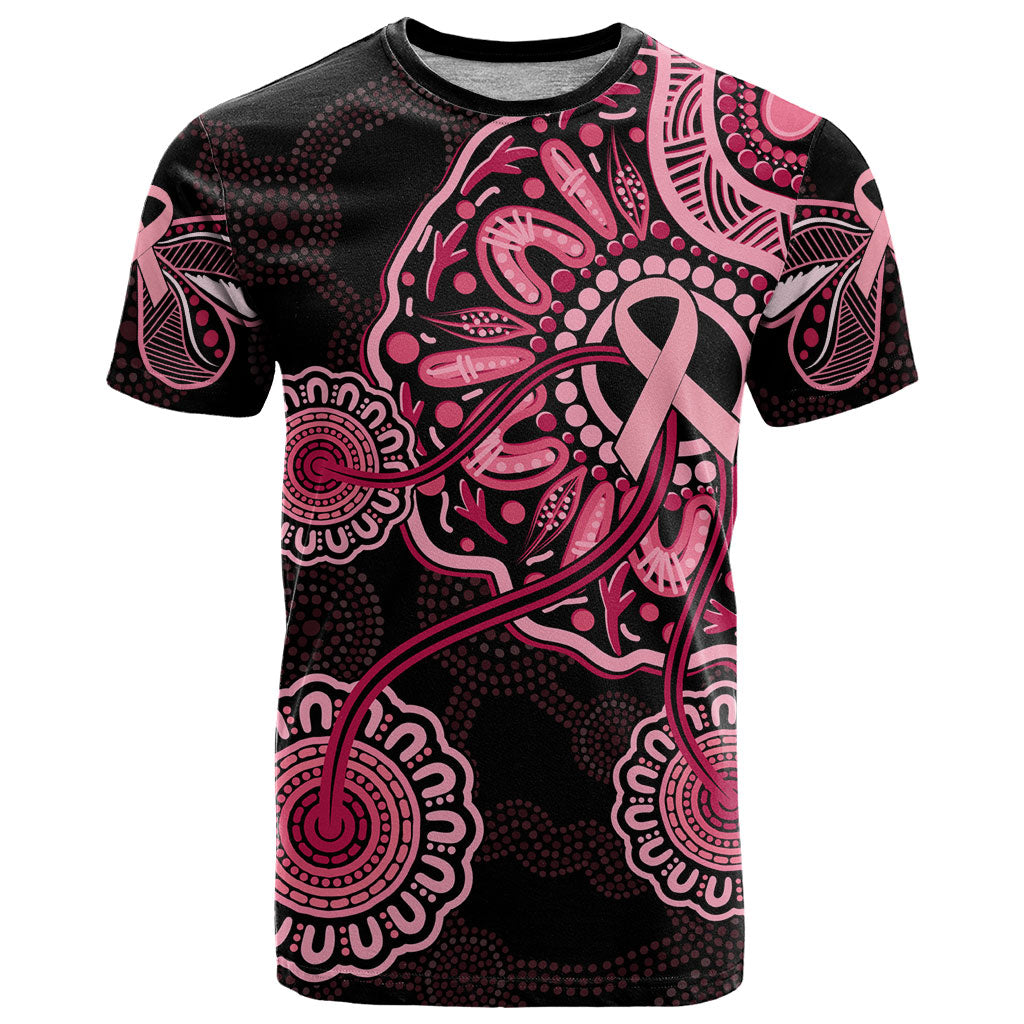 Australia Indigenous T Shirt Breast Cancer Ribbon Aboriginal Art - Black