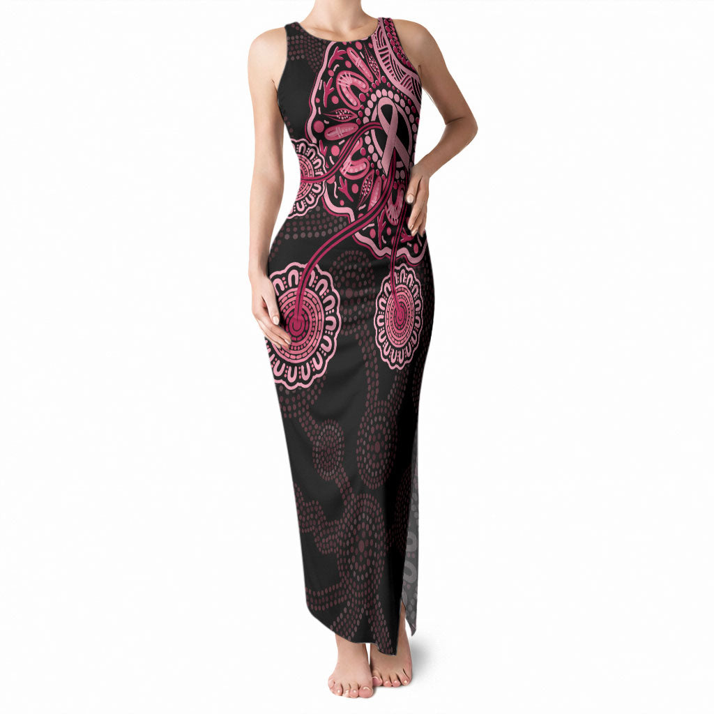Australia Indigenous Tank Maxi Dress Breast Cancer Ribbon Aboriginal Art - Black