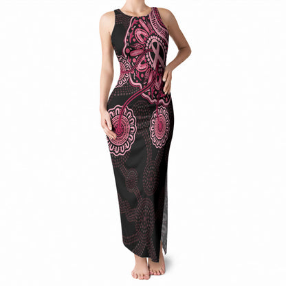Australia Indigenous Tank Maxi Dress Breast Cancer Ribbon Aboriginal Art - Black