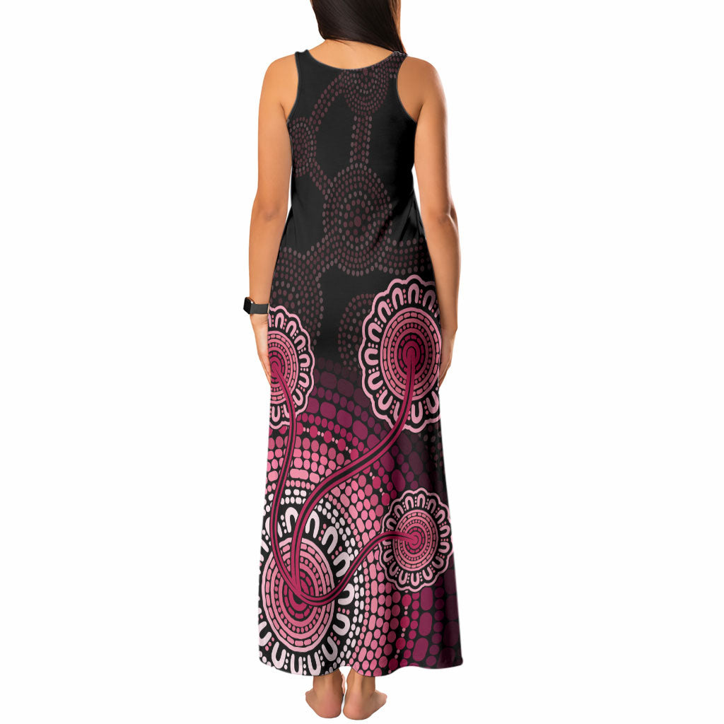 Australia Indigenous Tank Maxi Dress Breast Cancer Ribbon Aboriginal Art - Black