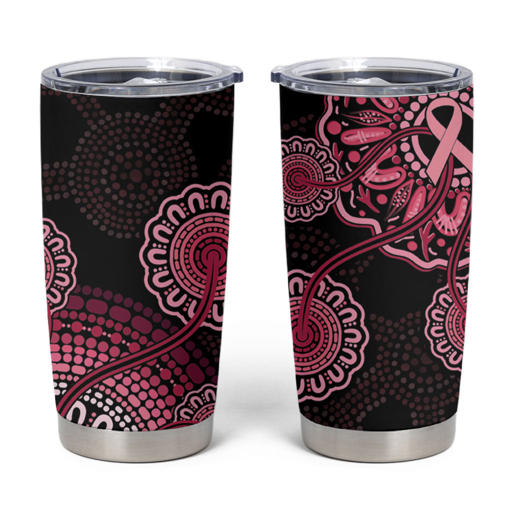 Australia Indigenous Tumbler Cup Breast Cancer Ribbon Aboriginal Art - Black