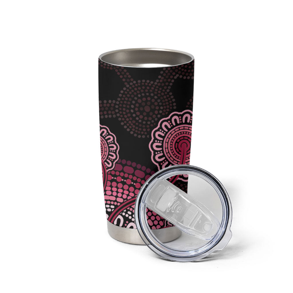 Australia Indigenous Tumbler Cup Breast Cancer Ribbon Aboriginal Art - Black