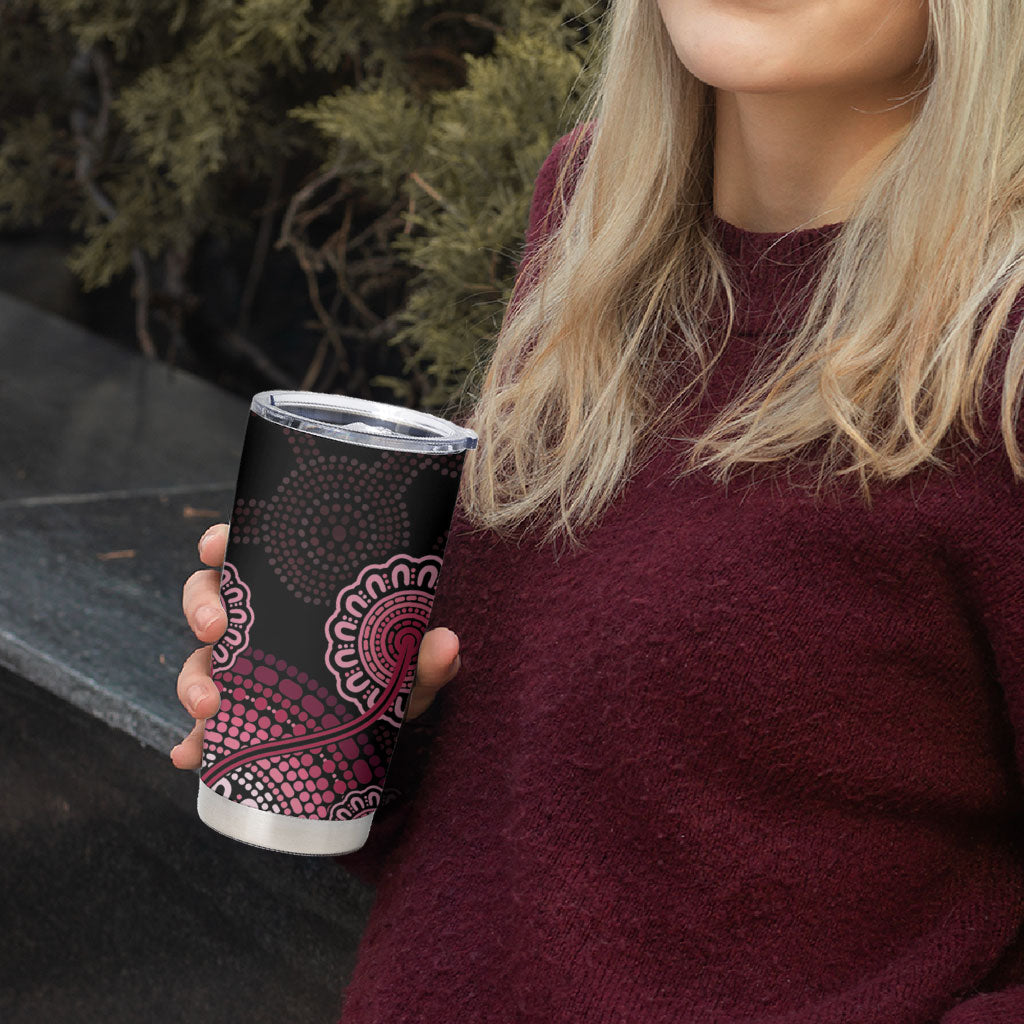 Australia Indigenous Tumbler Cup Breast Cancer Ribbon Aboriginal Art - Black