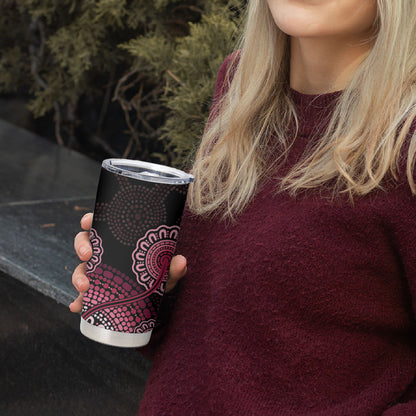 Australia Indigenous Tumbler Cup Breast Cancer Ribbon Aboriginal Art - Black