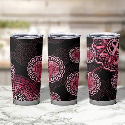 Australia Indigenous Tumbler Cup Breast Cancer Ribbon Aboriginal Art - Black
