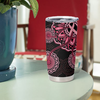 Australia Indigenous Tumbler Cup Breast Cancer Ribbon Aboriginal Art - Black