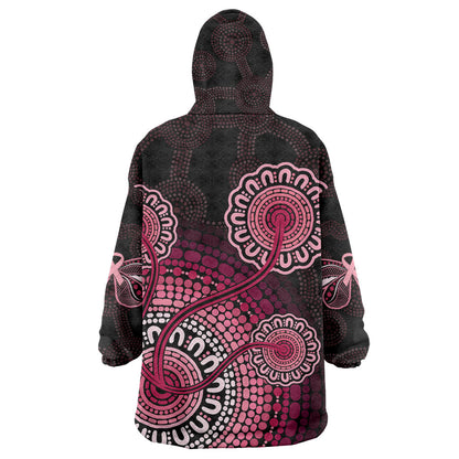 Australia Indigenous Wearable Blanket Hoodie Breast Cancer Ribbon Aboriginal Art - Black