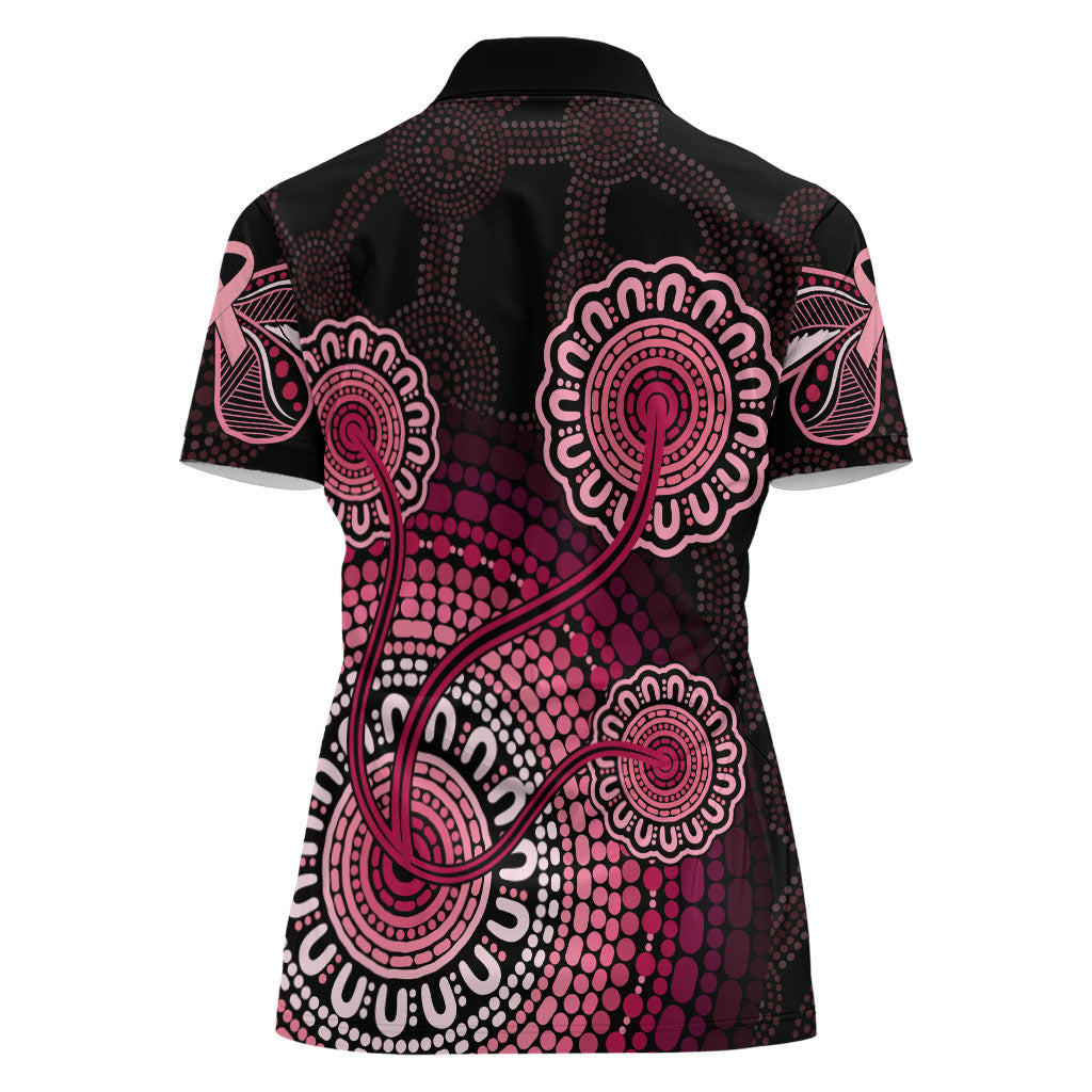 Australia Indigenous Women Polo Shirt Breast Cancer Ribbon Aboriginal Art - Black