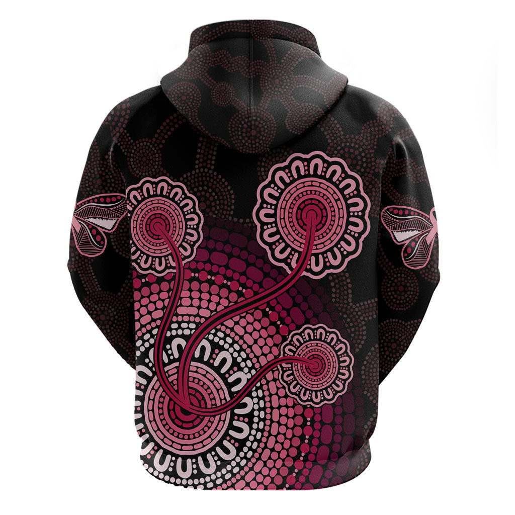 Australia Indigenous Zip Hoodie Breast Cancer Ribbon Aboriginal Art - Black
