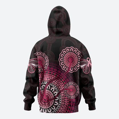 Australia Indigenous Zip Hoodie Breast Cancer Ribbon Aboriginal Art - Black