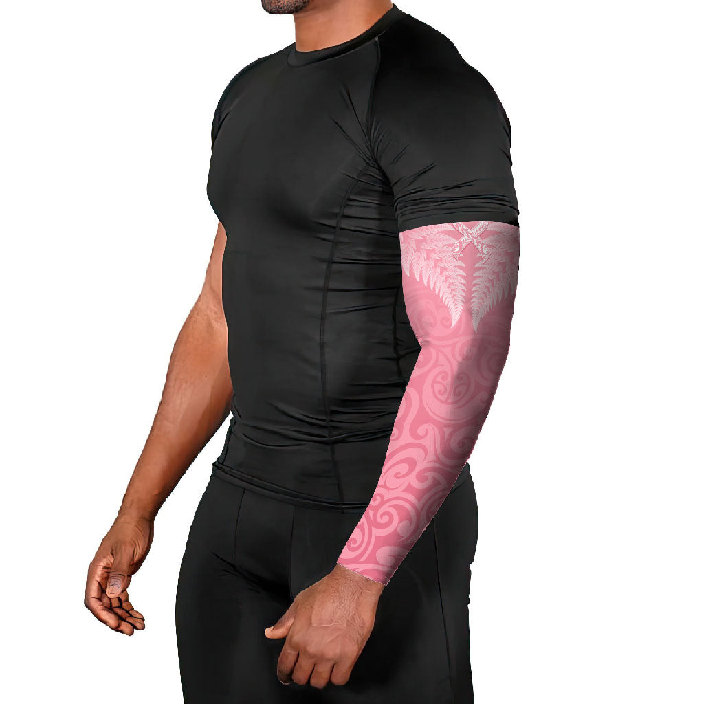 Personalised New Zealand Arm Sleeves Pink Ribbon Tattoo Mix Silver Fern