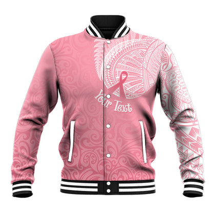 Personalised New Zealand Baseball Jacket Pink Ribbon Tattoo Mix Silver Fern